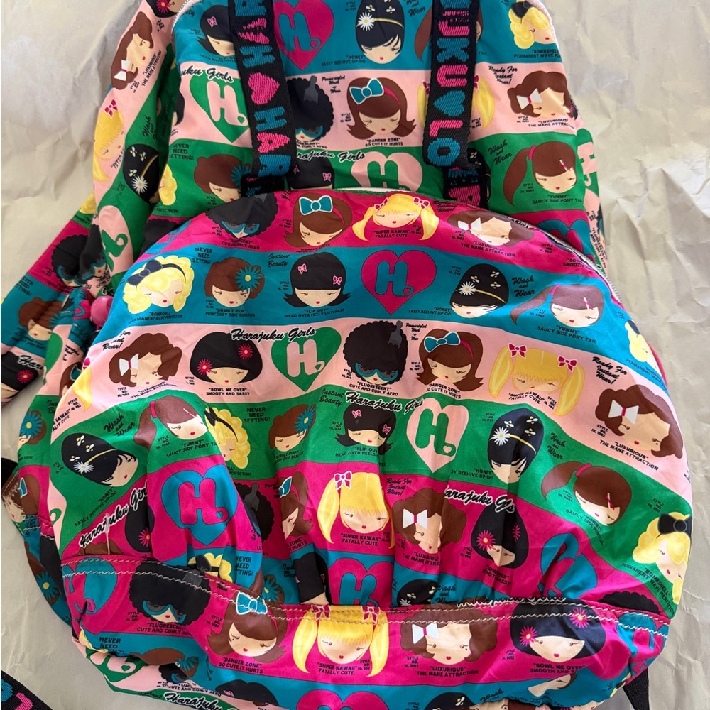 Harajuku Lovers Multicolor Girls Pattern Backpack - Pink, Teal, Yellow, Black